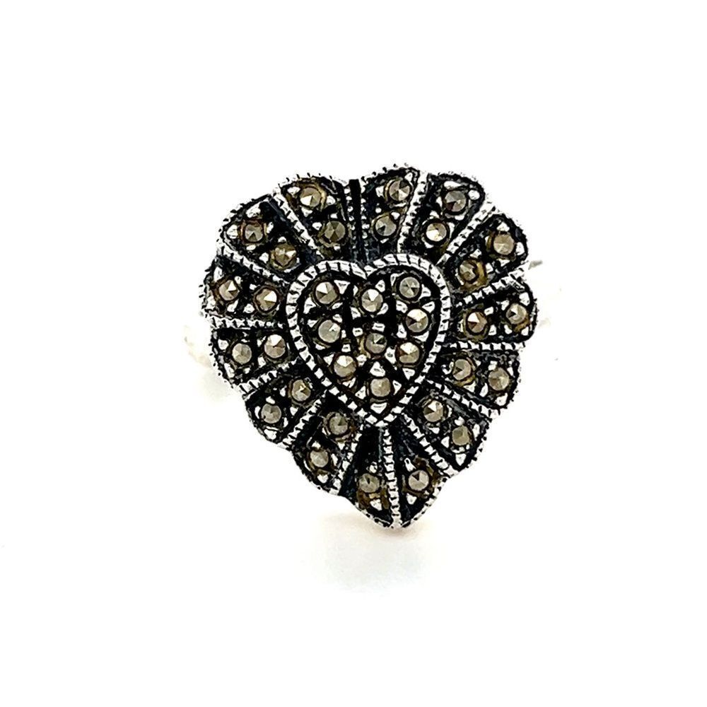 Sterling Silver‎ Marcasites Heart Shaped Ring